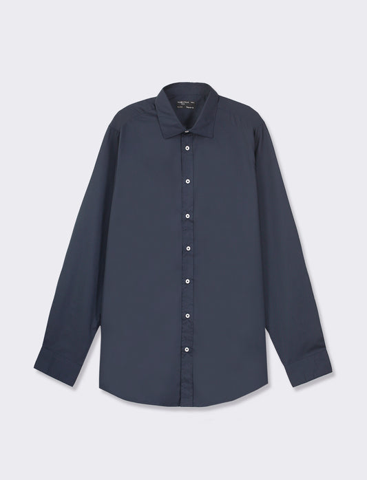 Easy Iron Cotton Blend French Collar Shirt - Blue