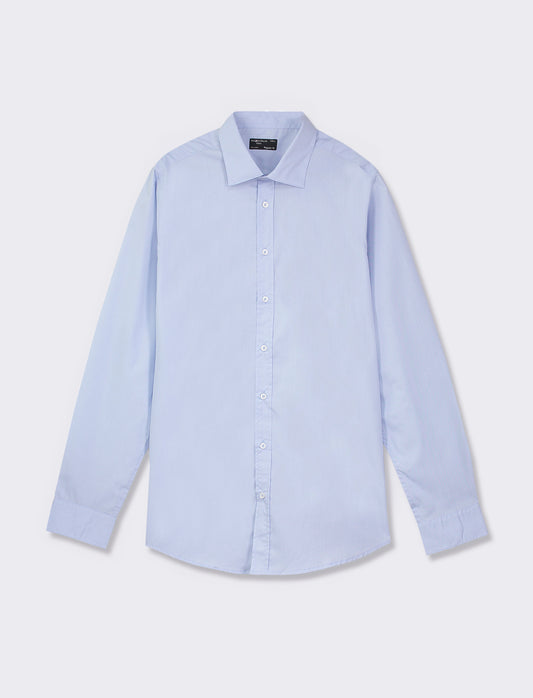 Easy Iron Cotton Blend French Collar Shirt - Sky blue