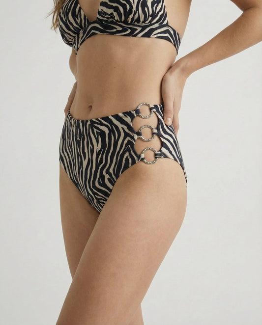 High-waisted swim slip with rings - Animalier