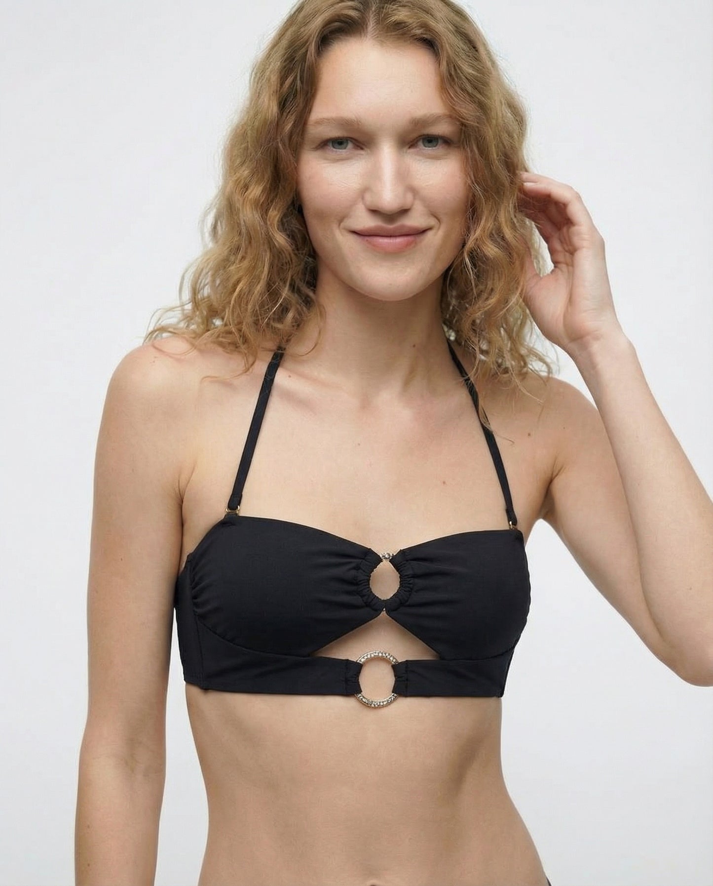 Top a fascia mare con anelli - Nero