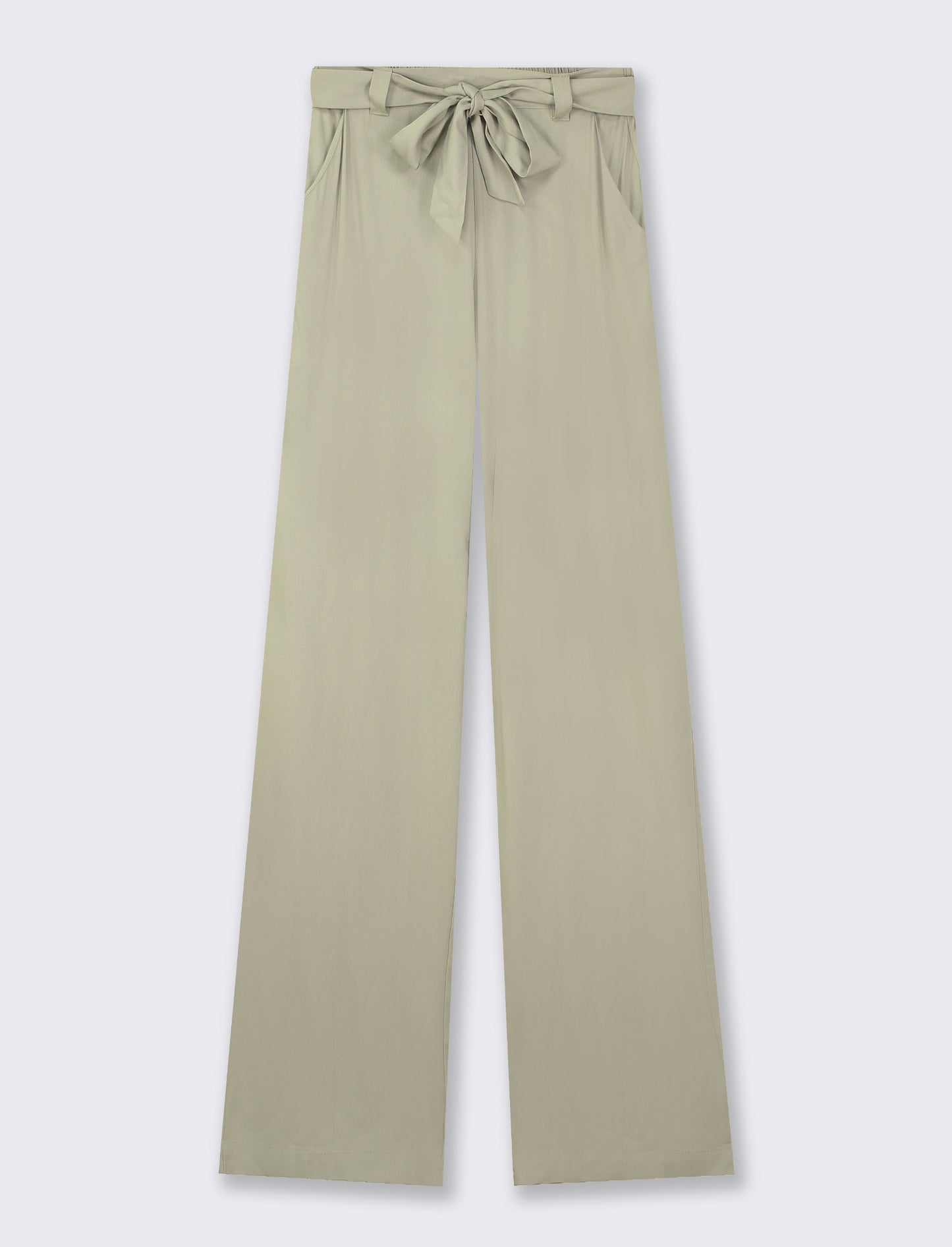 Pantalone in tessuto fluido con elastico in vita dietro e fusciacca in vita. - Verde salvia