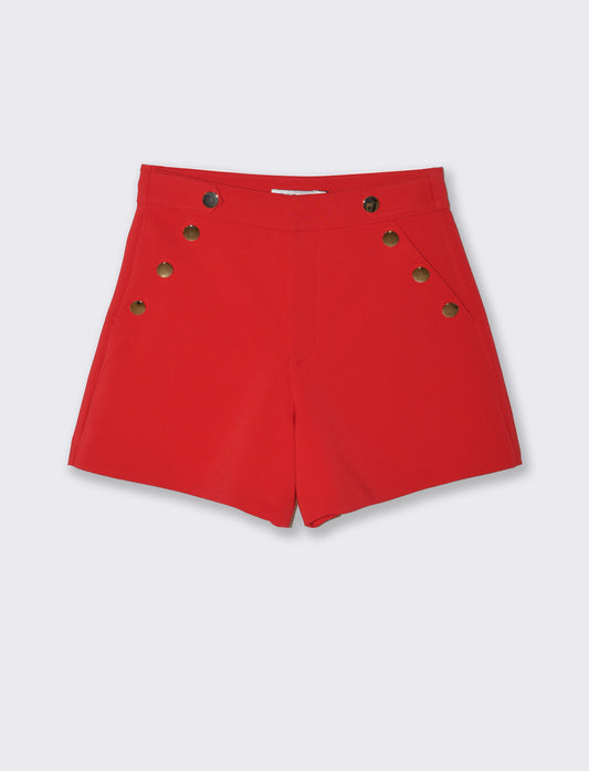 Short con bottoni da donna - Rosso scarlatto