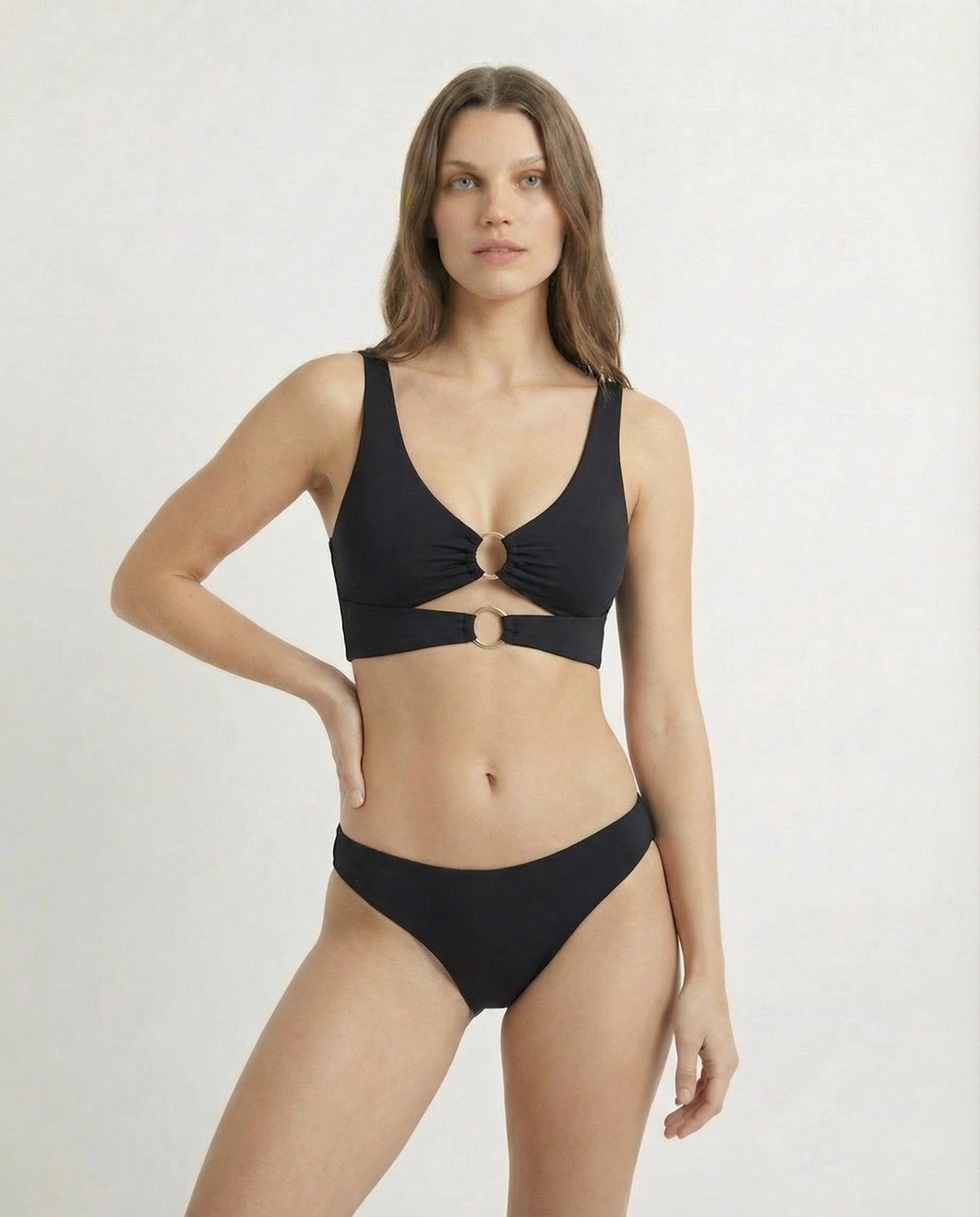 Reggiseno mare top con anelli - Nero