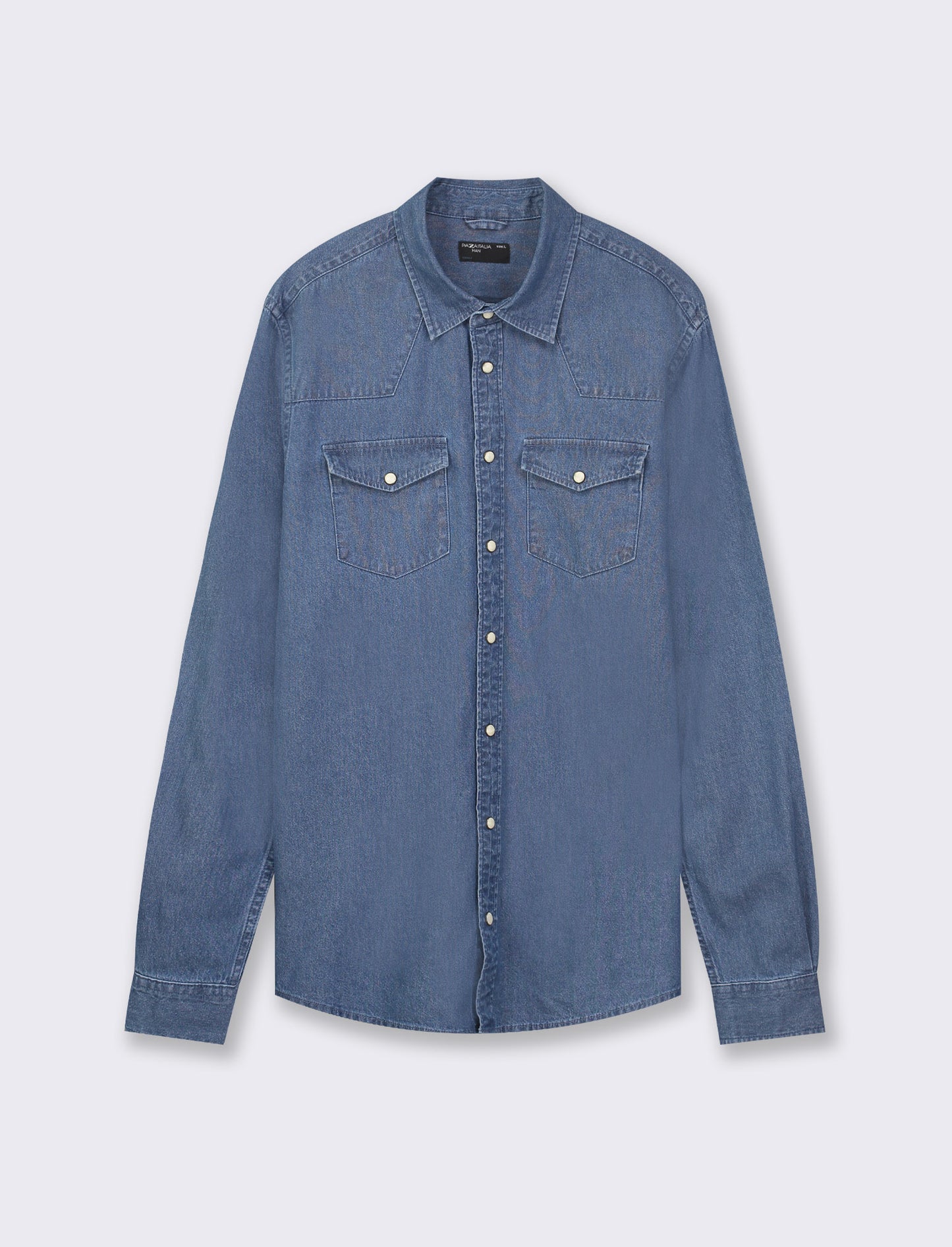 Regular Fit Denim Shirt with Reversed Collar - Blue