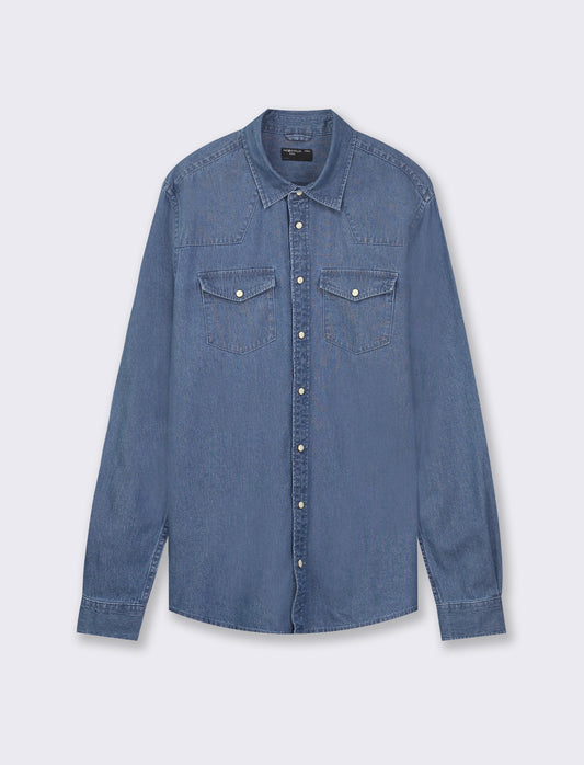 Regular Fit Denim Shirt with Reversed Collar - Blue