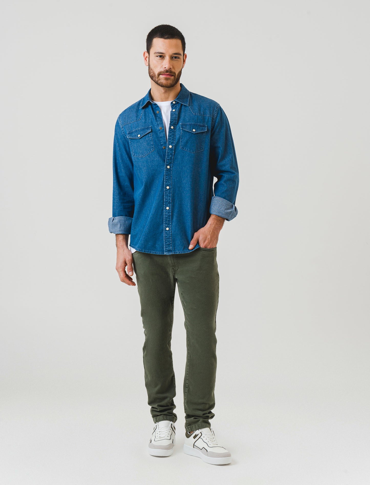 Regular Fit Denim Shirt with Reversed Collar - Blue