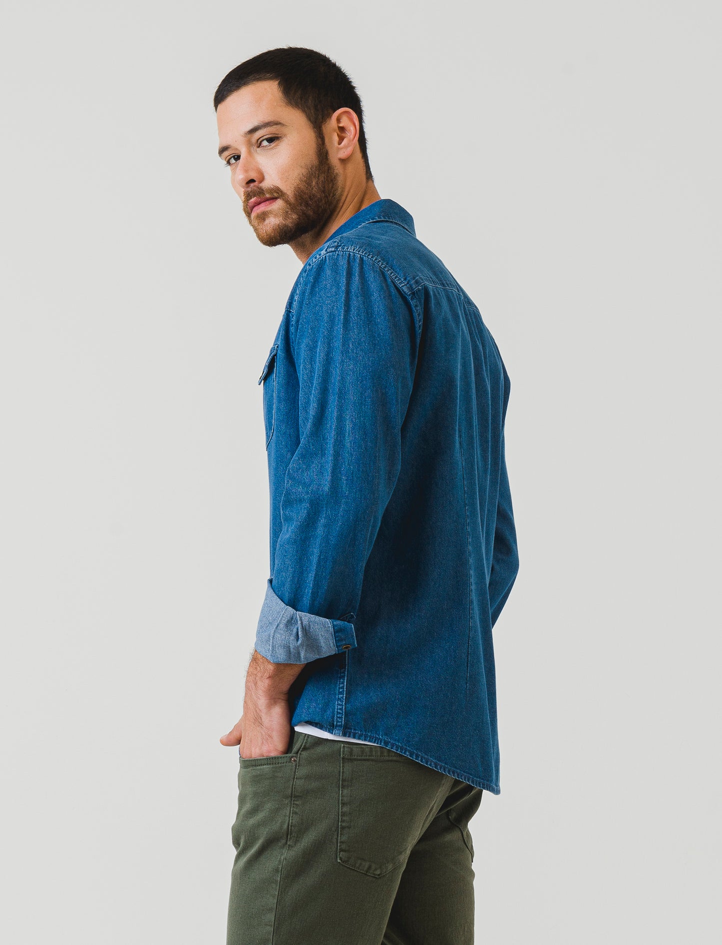 Regular Fit Denim Shirt with Reversed Collar - Blue