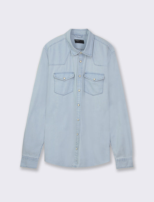 Regular Fit Denim Shirt with Reversed Collar - Blue