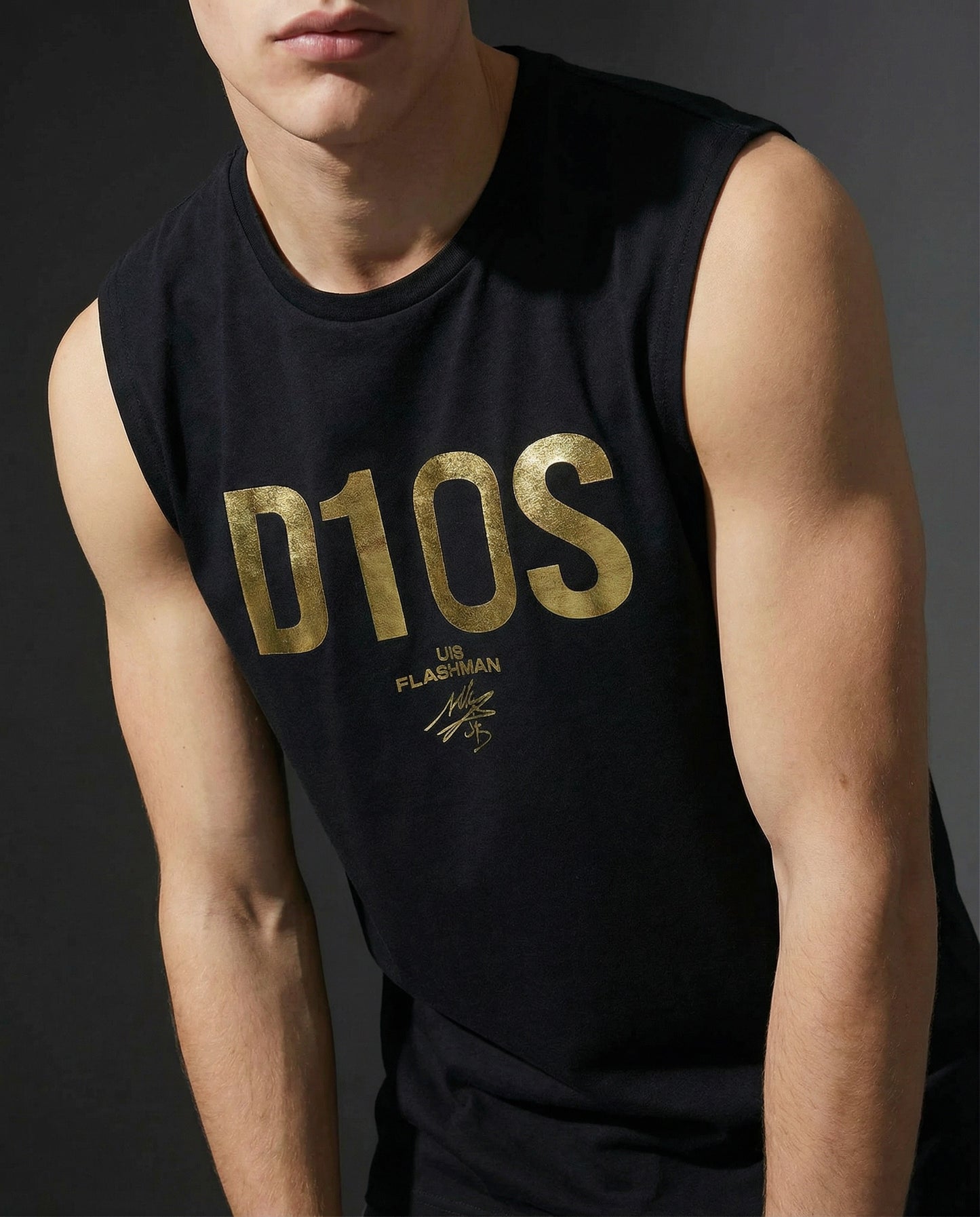 T-shirt senza maniche con stampa D10S - Nero