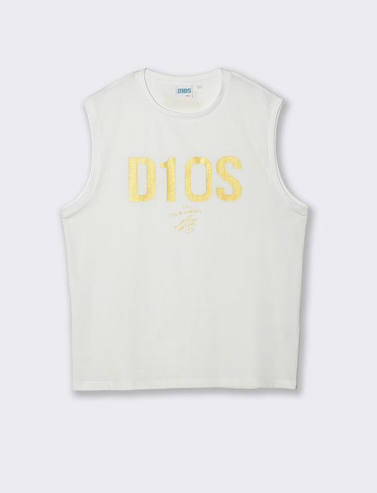 T-shirt senza maniche con stampa D10S - Bianco