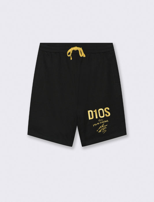 Bermuda in felpa leggera D10S con stampa - Nero