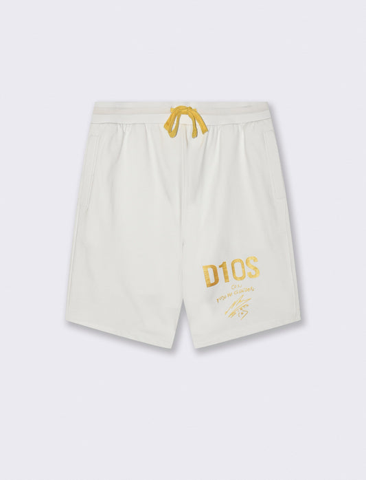 Bermuda in felpa leggera D10S con stampa - Bianco