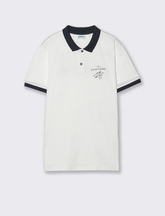 Polo in Jersey D10S con Stampa Unica - Bianco