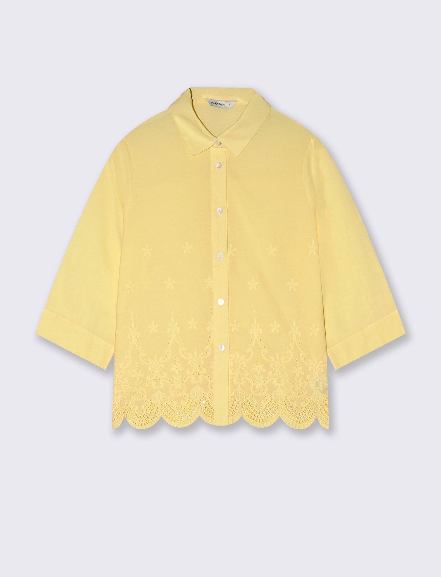 Three-Quarter Sleeve Cotton Shirt - Yellow