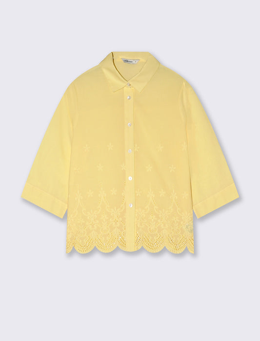 Camicia in Cotone a Manica Tre Quarti - Giallo pastello