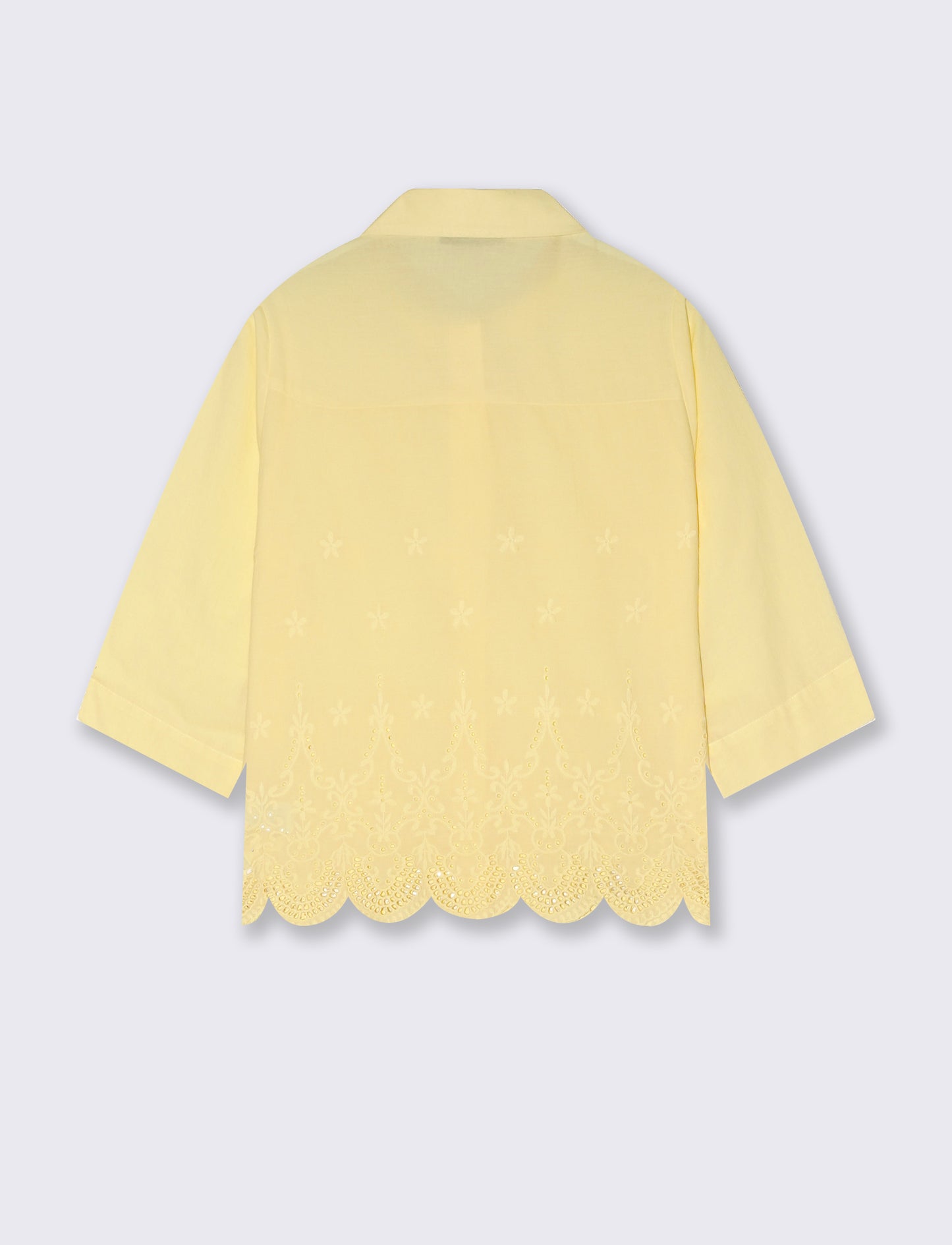 Three-Quarter Sleeve Cotton Shirt - Yellow