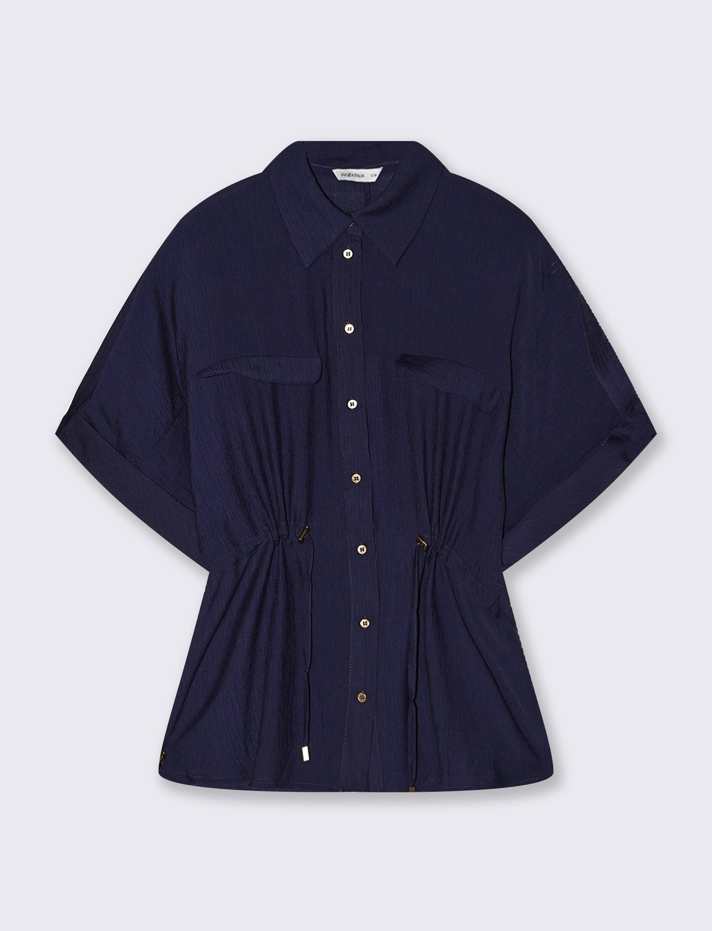 Short shirt with drawstring and cuff - Blue