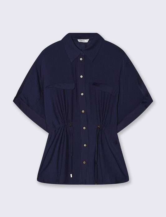 Camicia corta con coulisse e risvolto - Blu