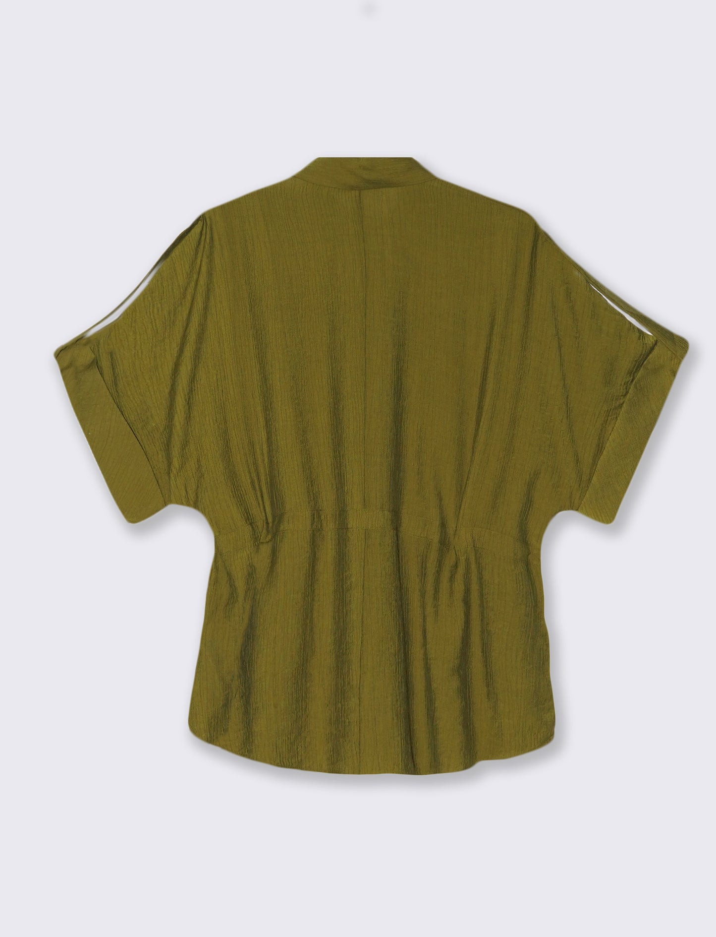 Camicia corta con coulisse e risvolto - Verde abete