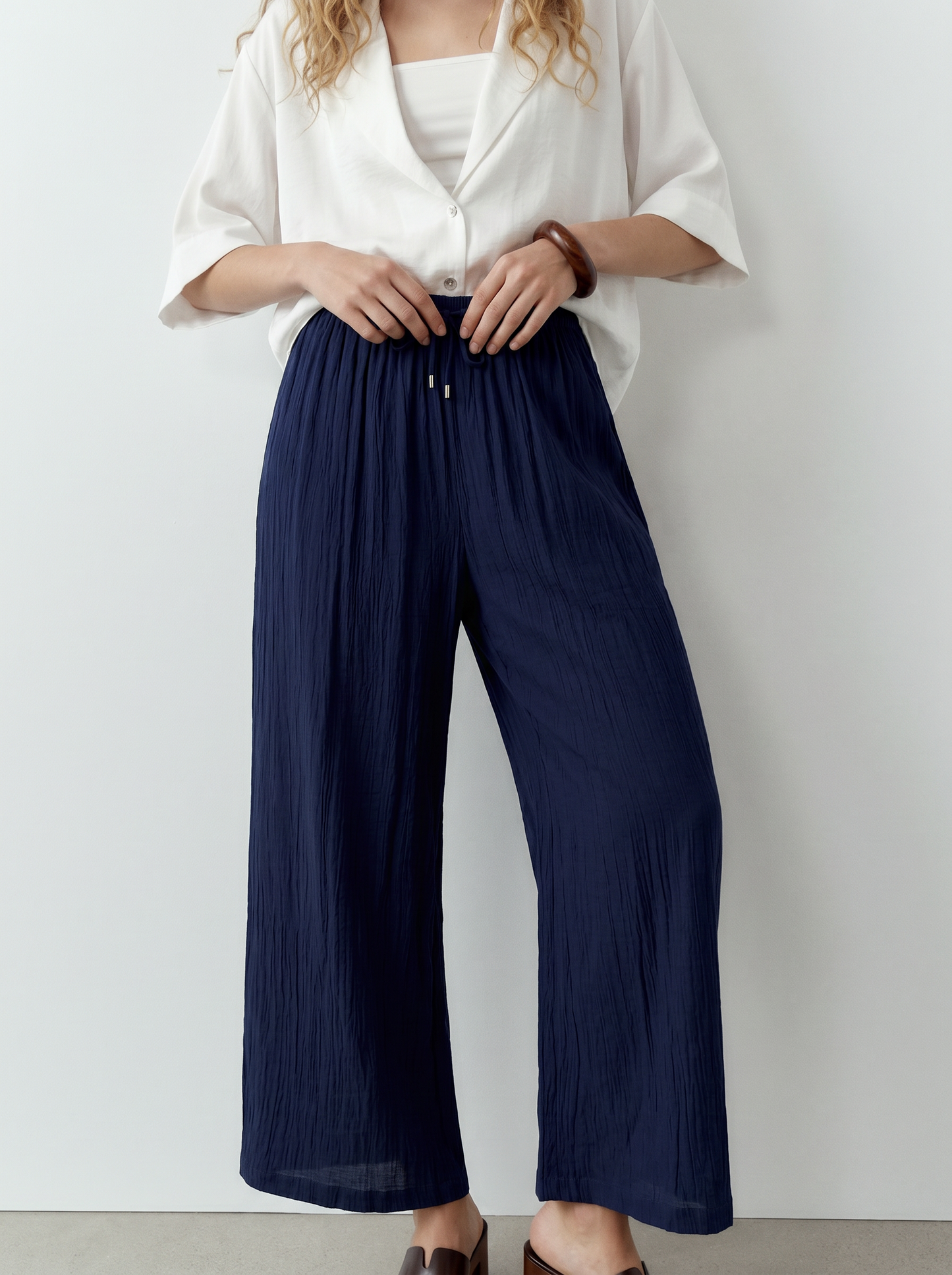 Pantalone Elastico Arricciato in Vita - Bluette
