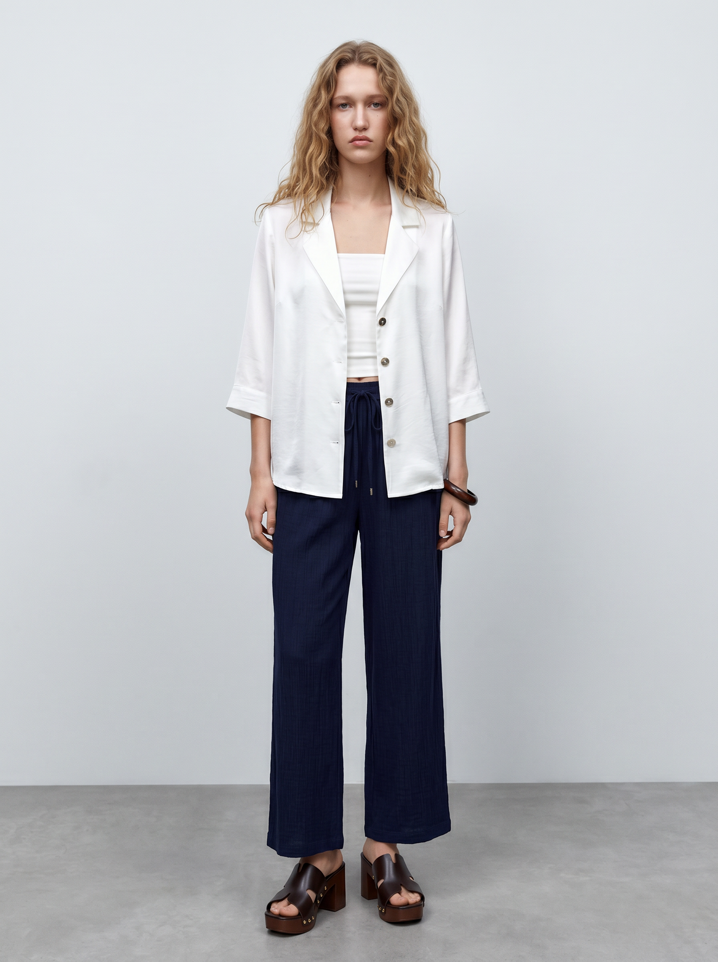 Pantalone Elastico Arricciato in Vita - Bluette