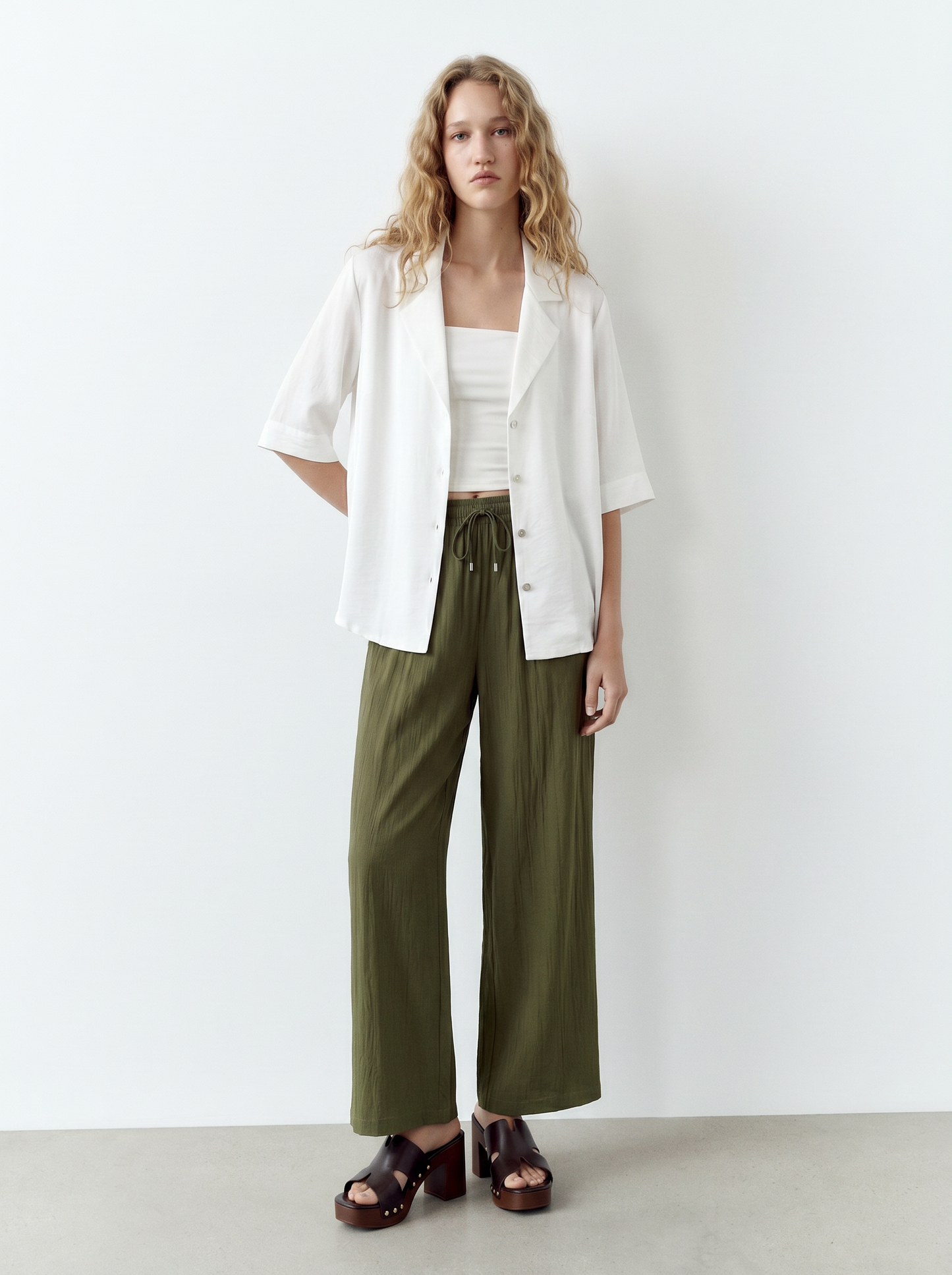 Pantalone Elastico Arricciato in Vita - Verde abete