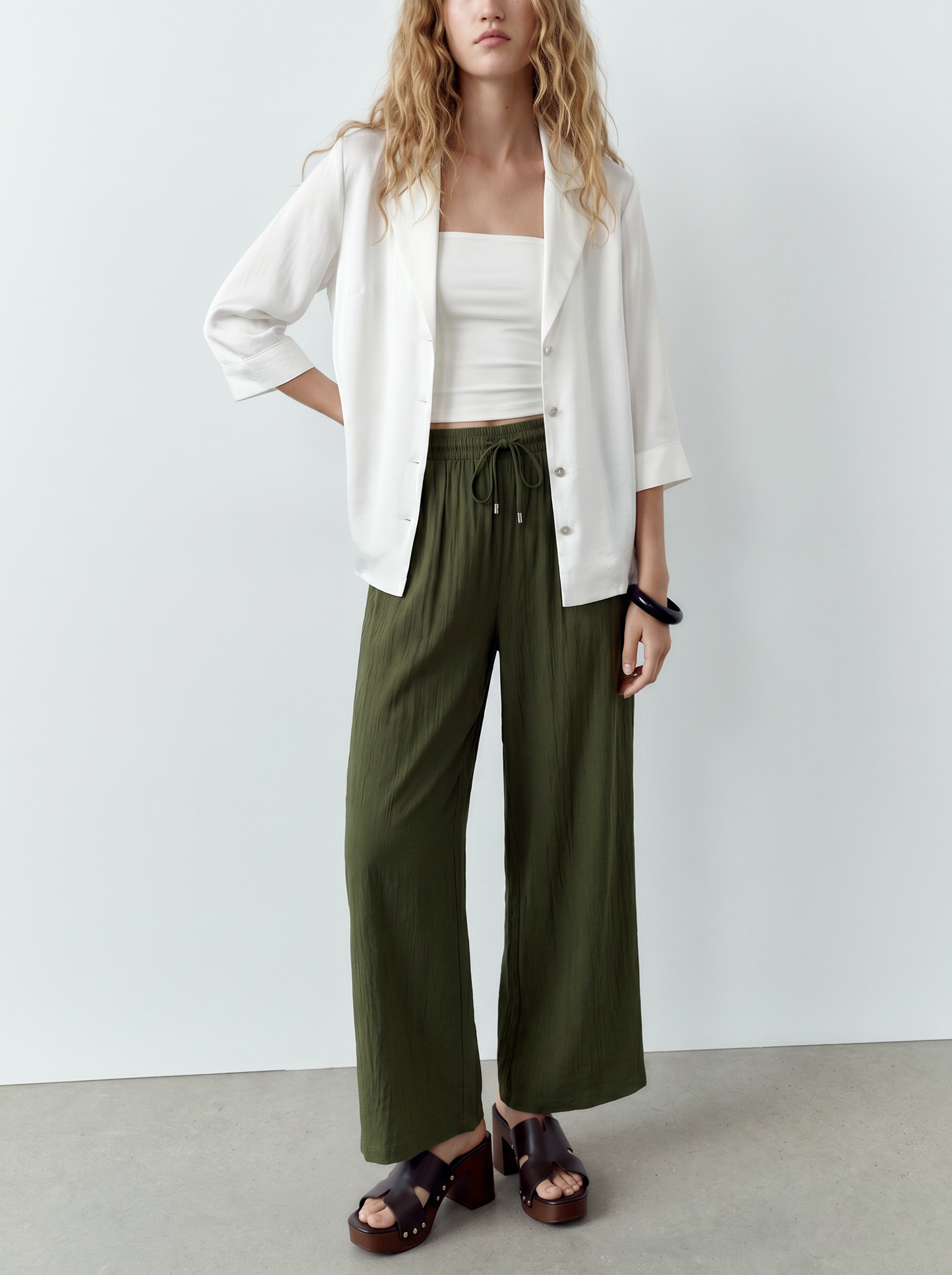 Pantalone Elastico Arricciato in Vita - Verde abete