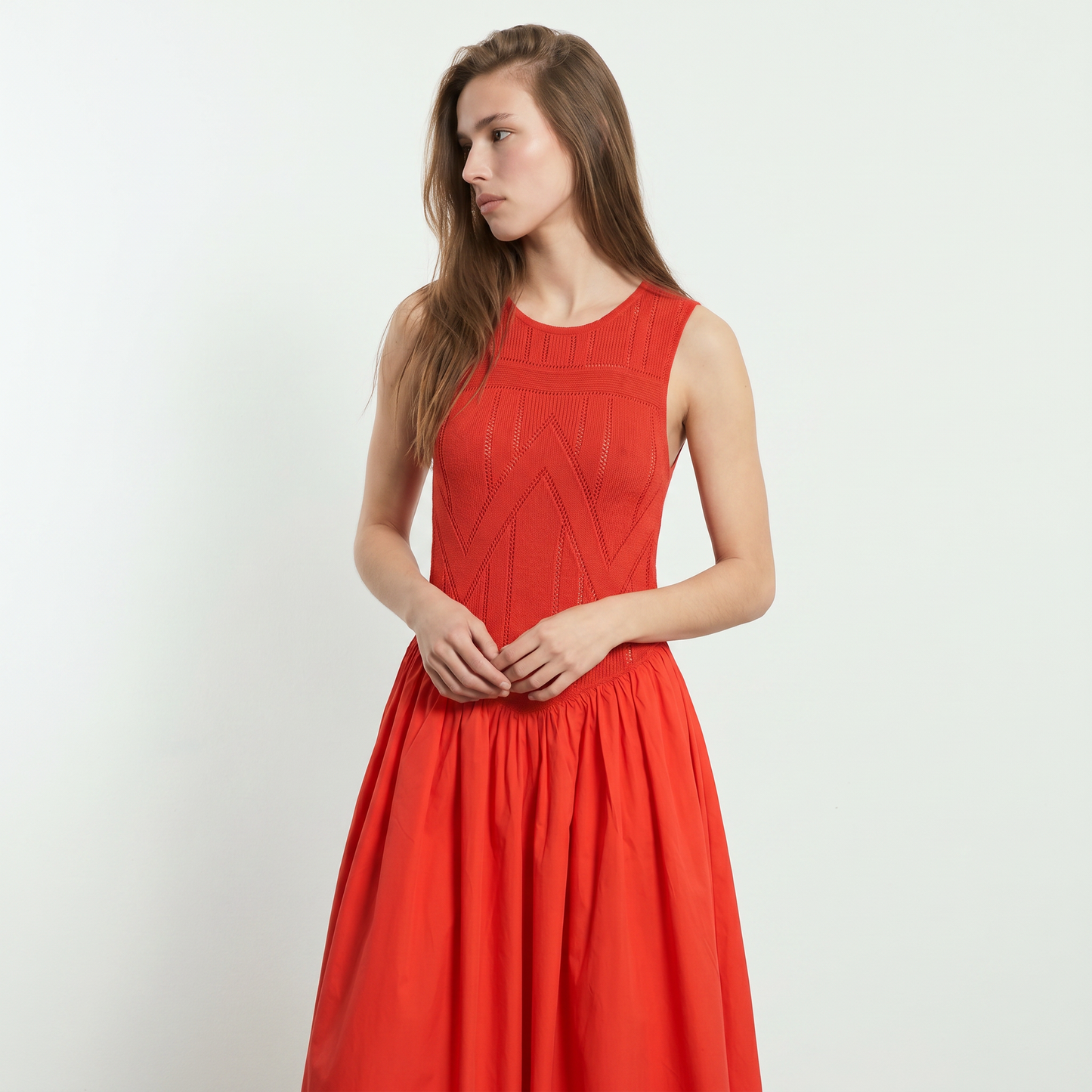 Vestito lungo smanicato con scollo rotondo - Corallo