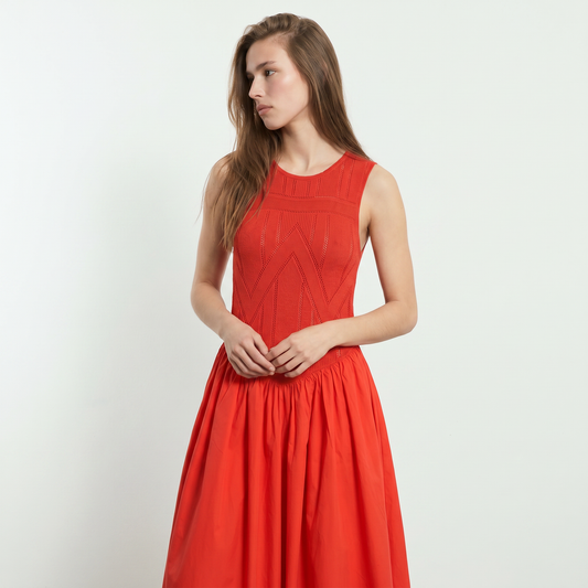 Vestito lungo smanicato con scollo rotondo - Corallo