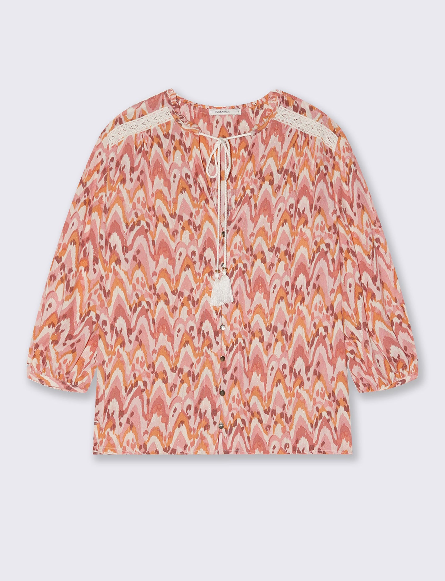 Three-Quarter Sleeve Blouse with Tassels - 