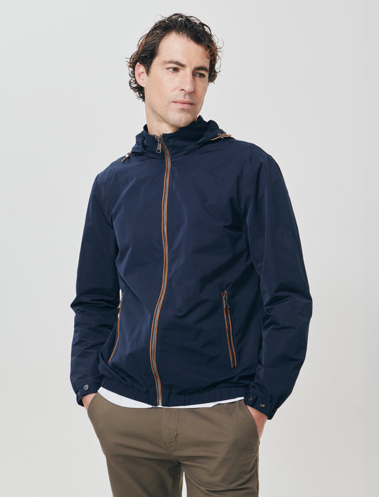 Giubbotto tecnico con cappuccio e suede - Blu