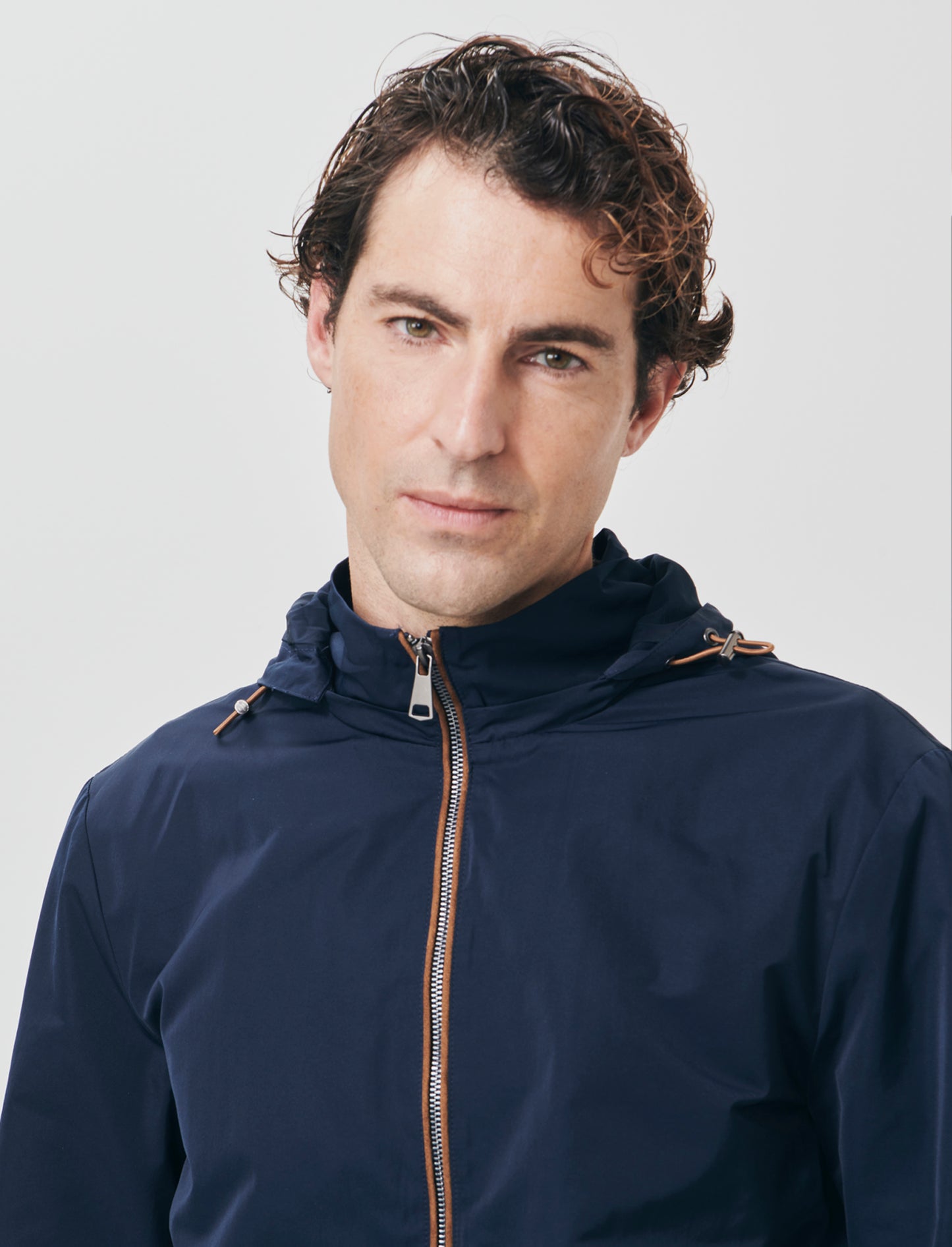 Giubbotto tecnico con cappuccio e suede - Blu