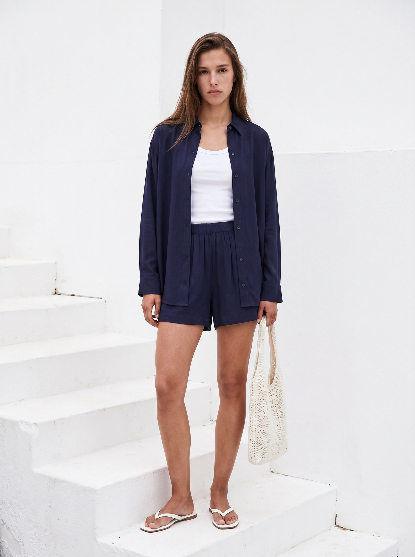 Shorts con elastico arricciato in vita - Blu