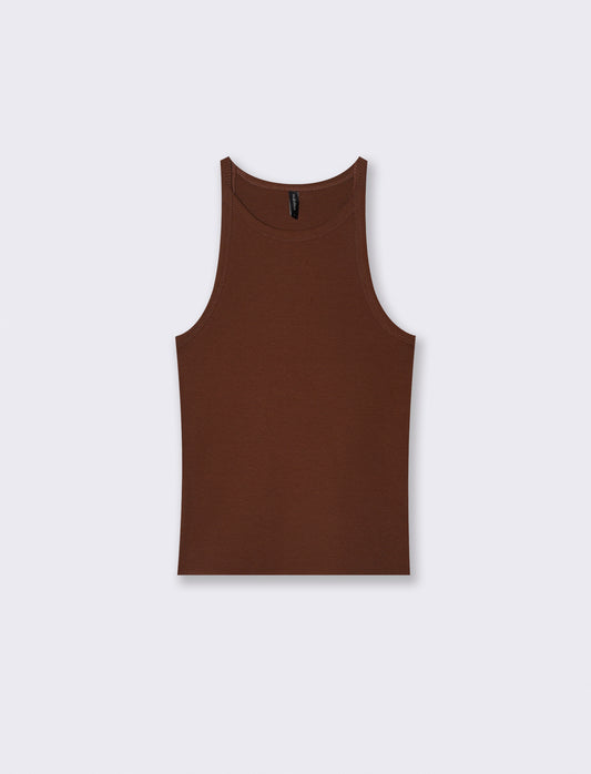 Top Basico a Costine con Bretelle Slim - Marrone cioccolato