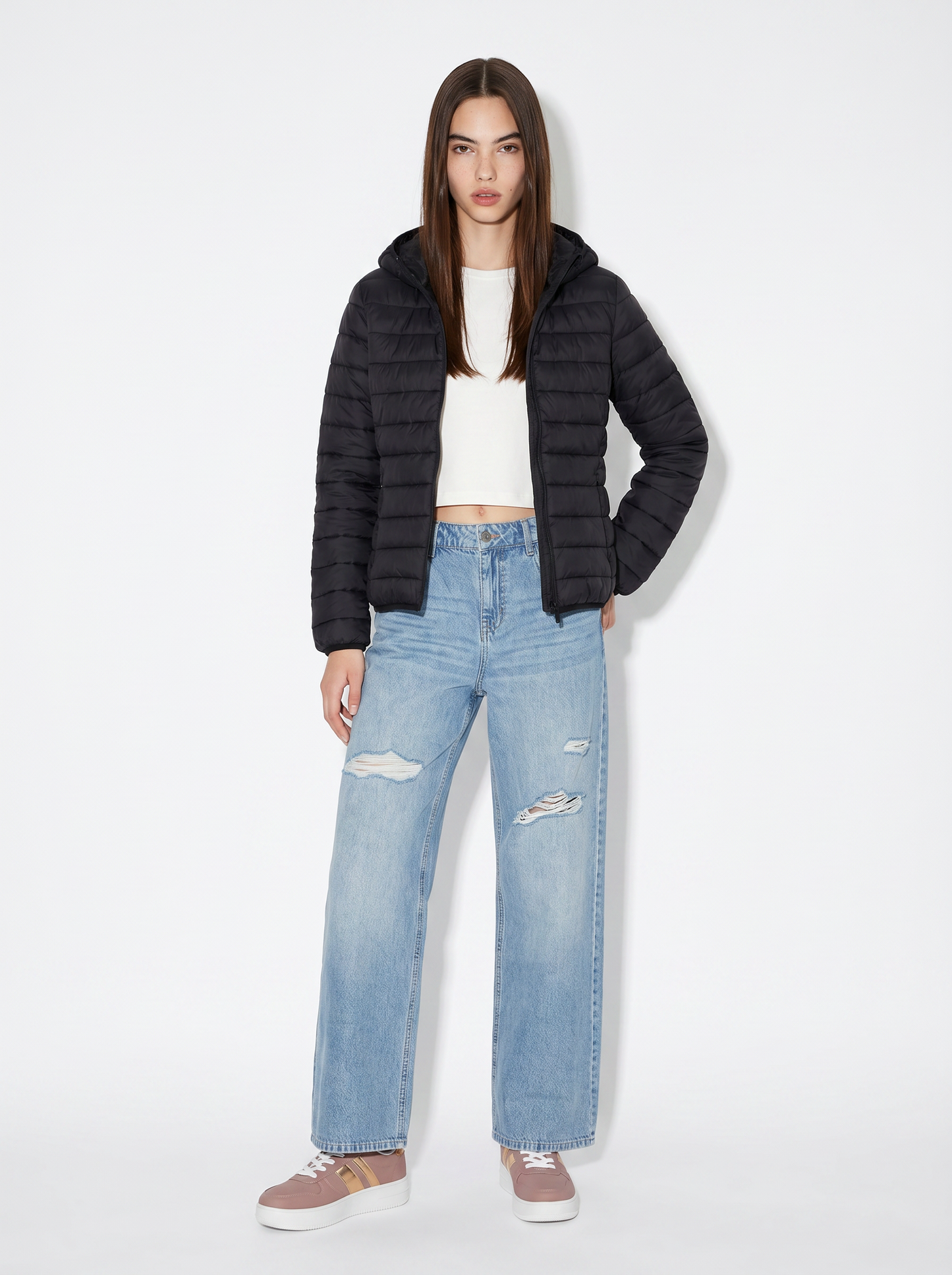 Basic jacket with hood and pockets - Black