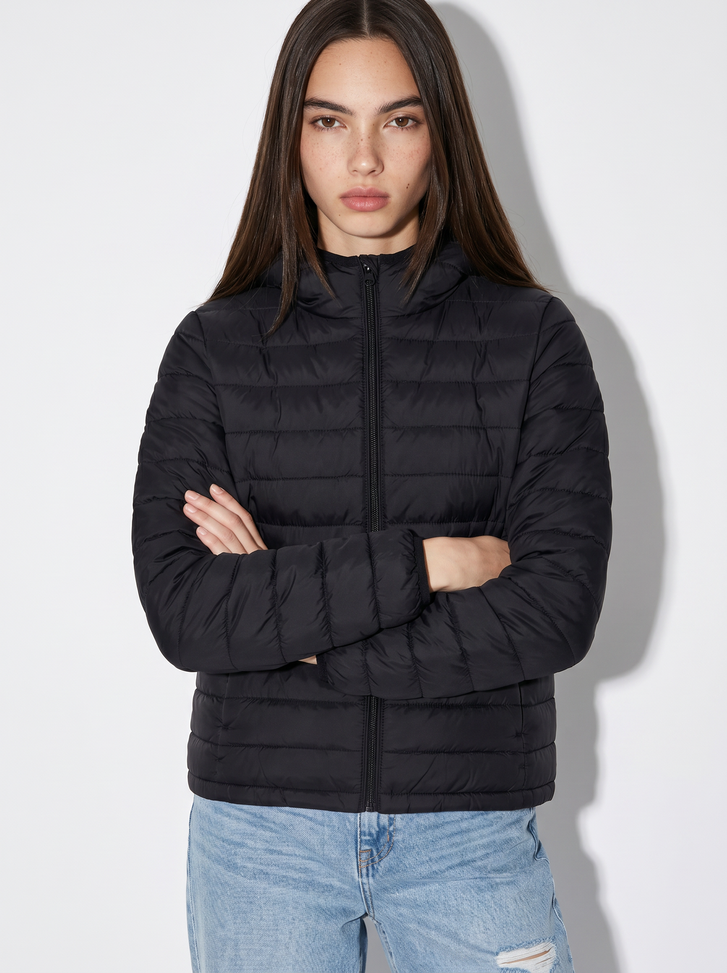 Basic jacket with hood and pockets - Black