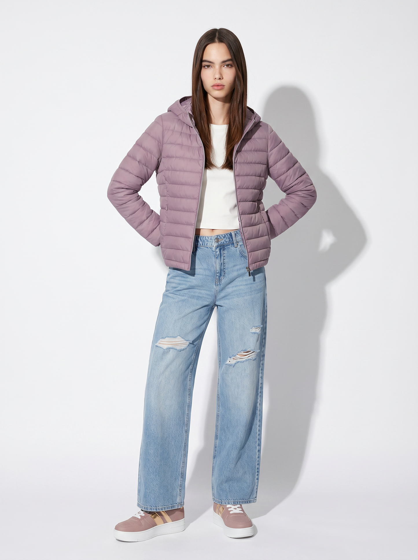 Basic jacket with hood and pockets - Purple