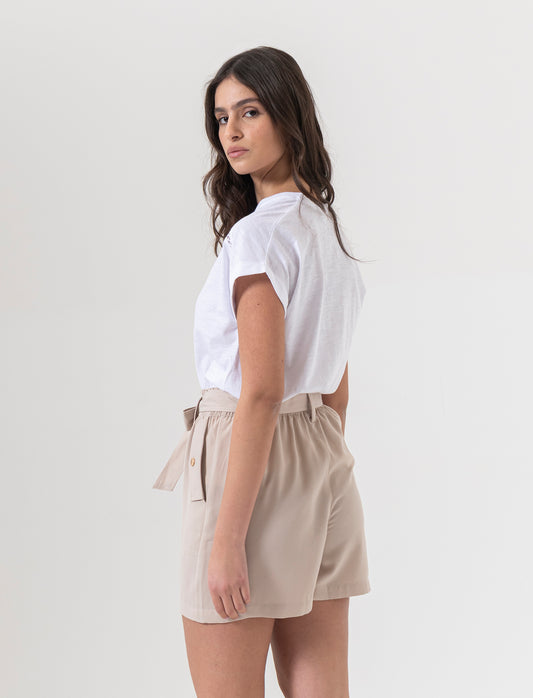Short con cintura da donna - Beige corda