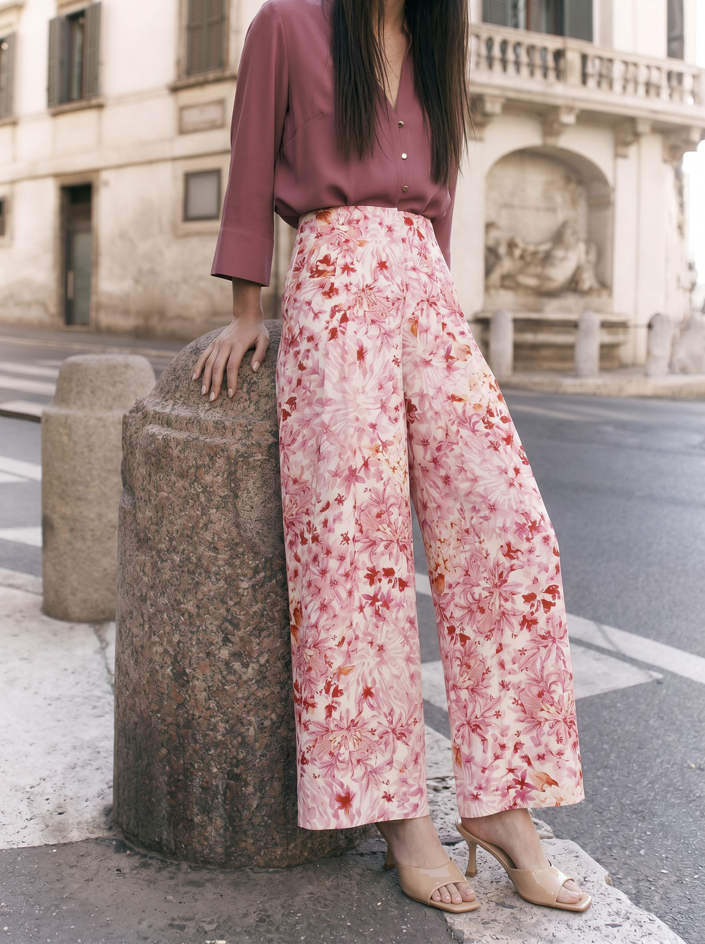 Pantalone palazzo fantasia con elastico - var 1