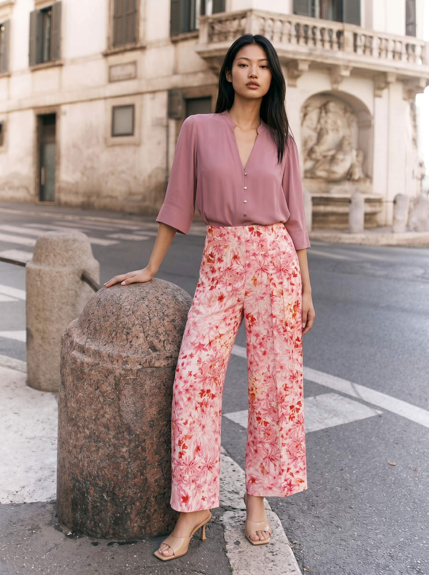 Pantalone palazzo fantasia con elastico - var 1
