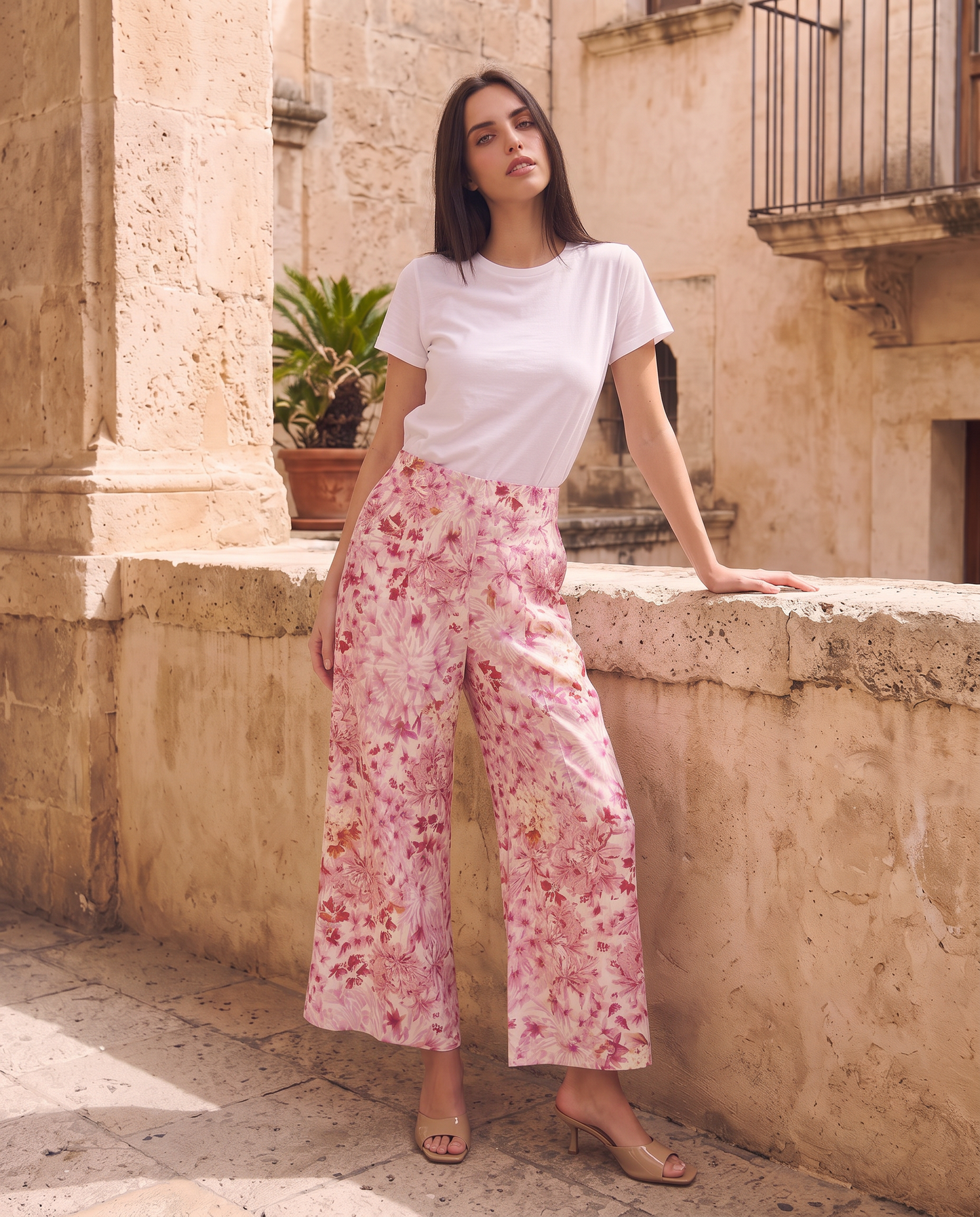 Pantalone palazzo fantasia con elastico - var 1