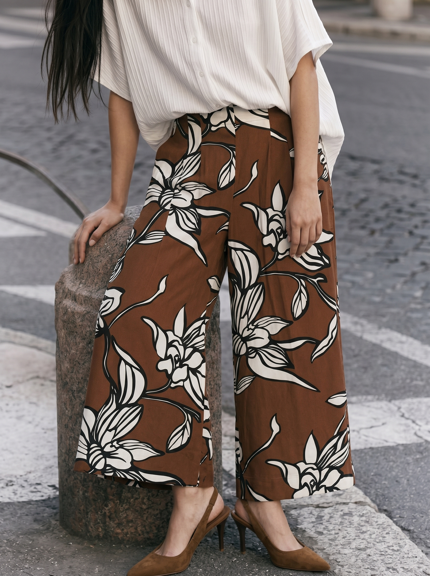 Pantalone palazzo fantasia con elastico - var 2