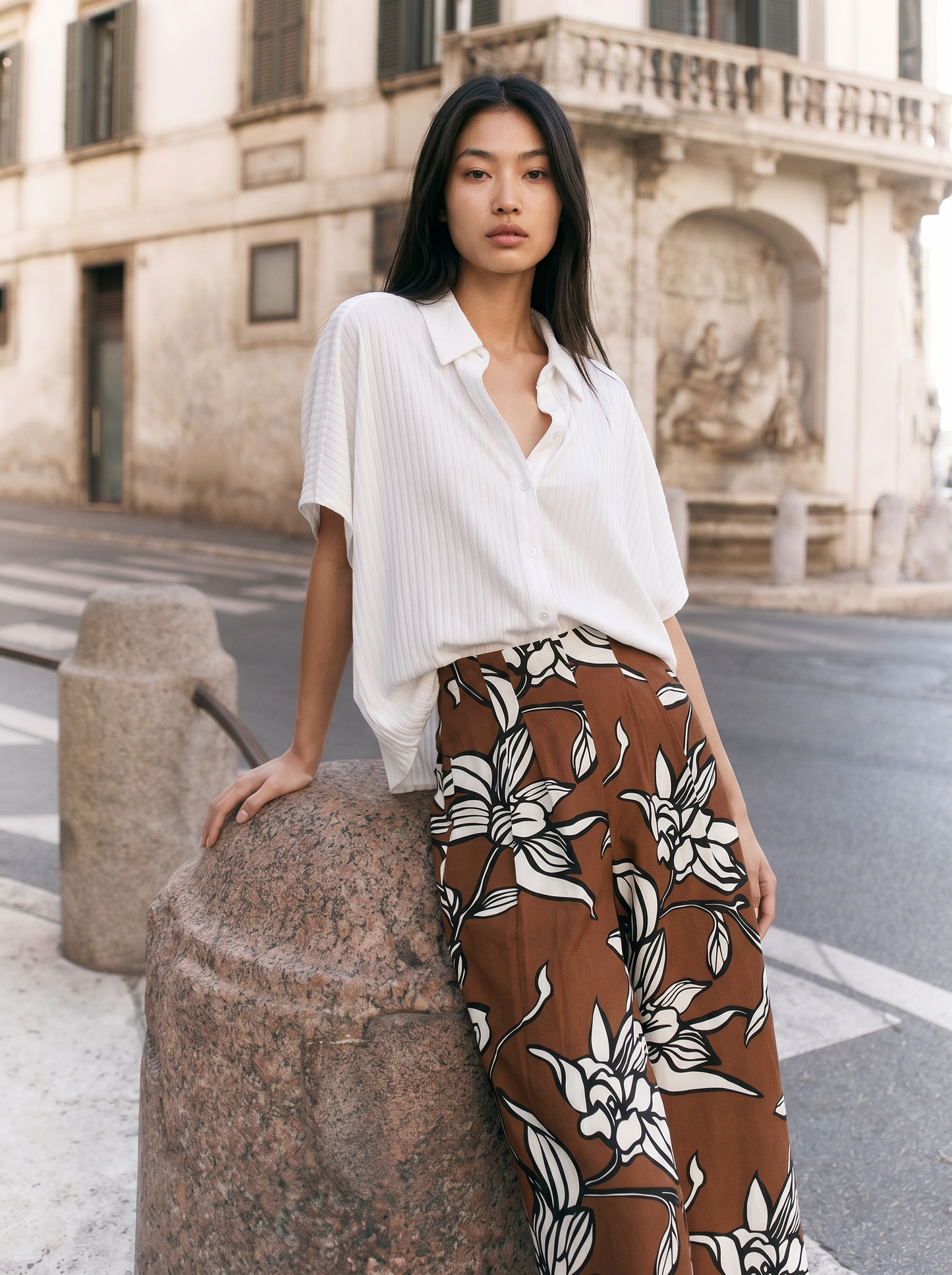 Pantalone palazzo fantasia con elastico - var 2