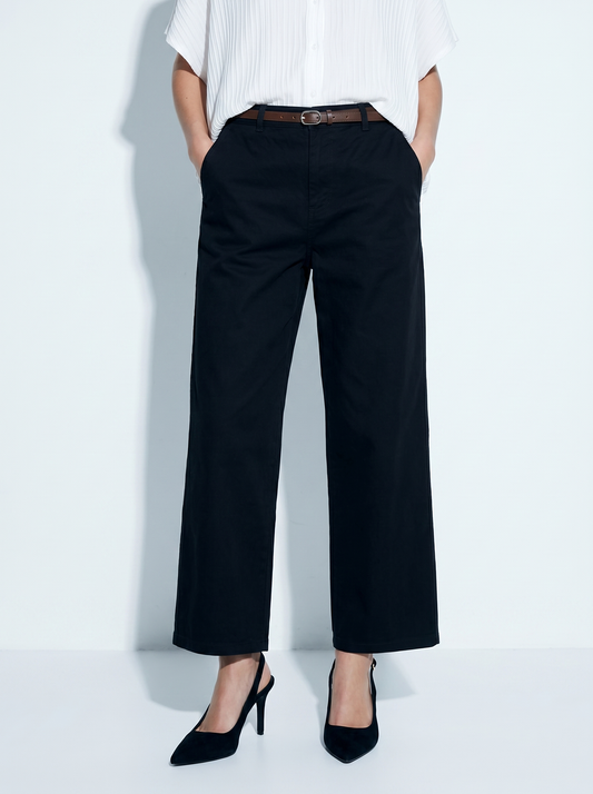 Pantalone chino con risvolto e cintura - Nero