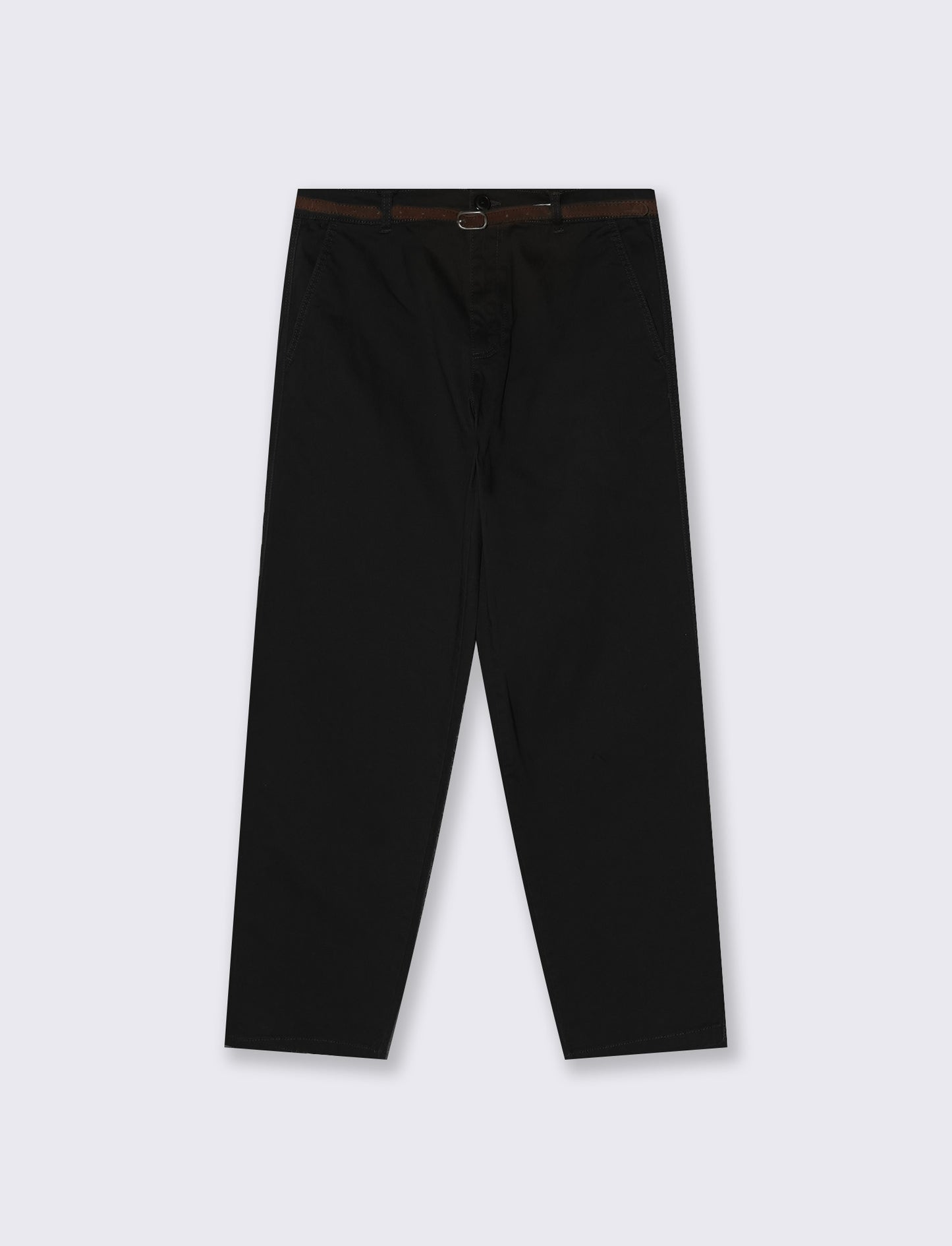Pantalone chino con risvolto e cintura - Nero