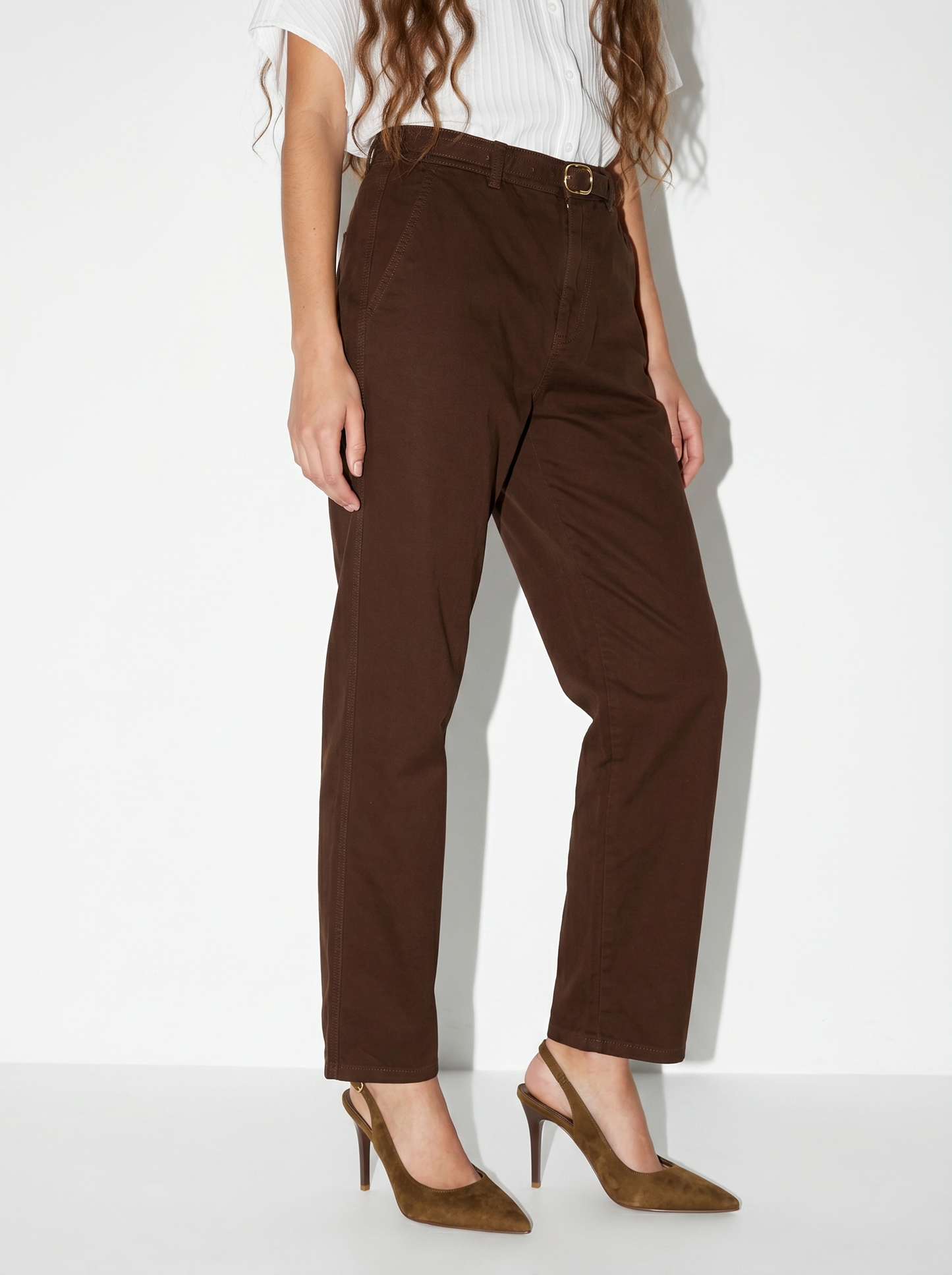 Chino trousers with cuff and belt - Brown