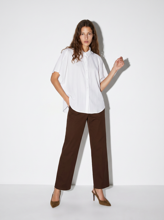 Pantalone chino con risvolto e cintura - Marrone cioccolato