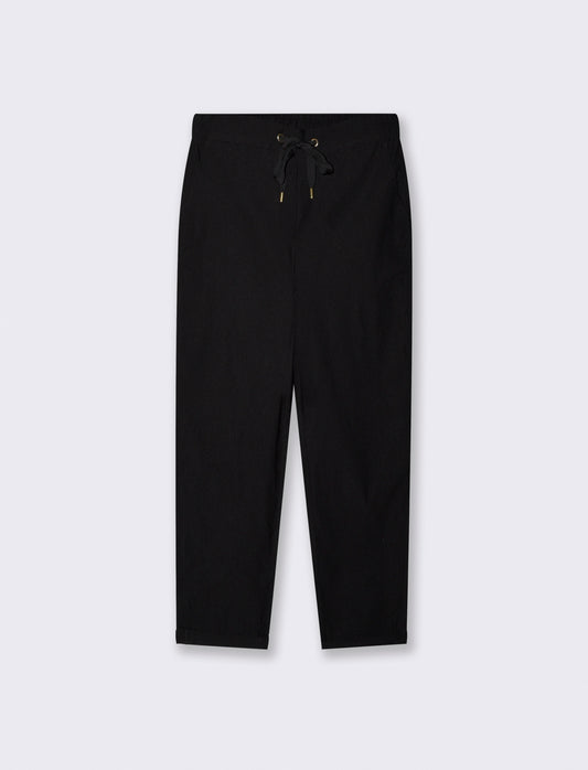 Pantalone con elastico e coulisse in vita - Nero