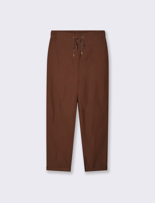 Pantalone con elastico e coulisse in vita - Marrone cioccolato