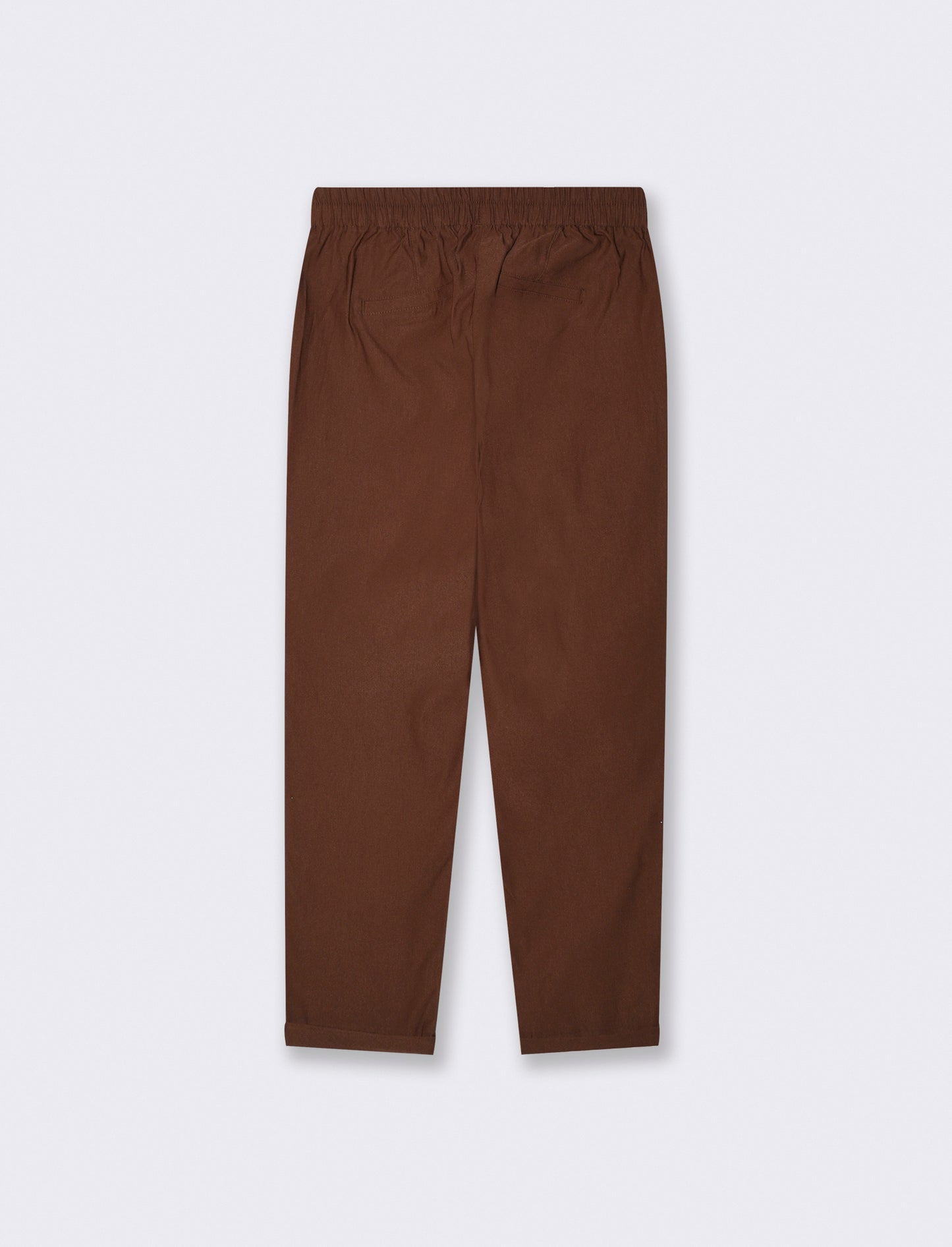 Elastic Waist Pants with Drawstring - Brown